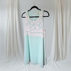 Ya Los Angeles Mint Green Dress with White Lace Overlay